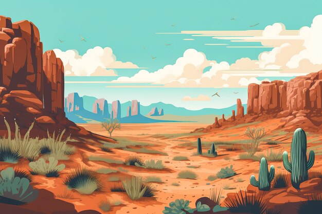 Ilustración plana del paisaje desértico