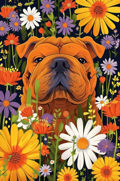 Ilustración plana del perro SharPei chino con colores calmantes