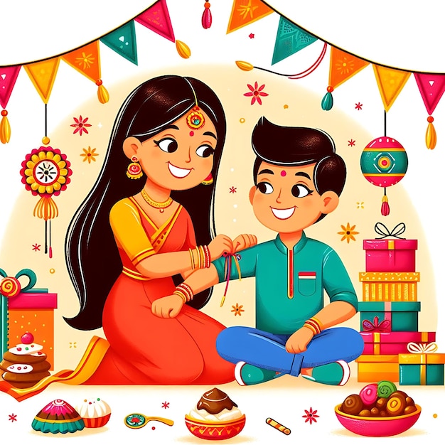 Foto ilustración plana de raksha bandhan