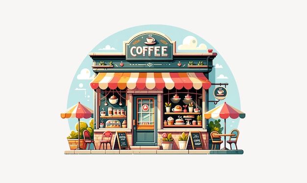 Foto una ilustración plana vectorial de un exterior de una cafetería linda aislada para mayor claridad