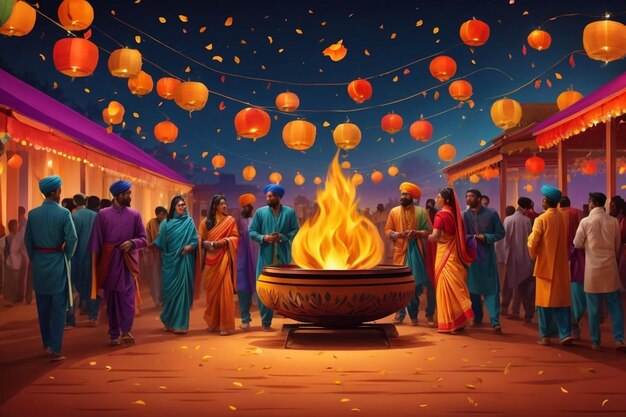 Ilustración plana vectorial gratuita para la celebración del festival de lohri