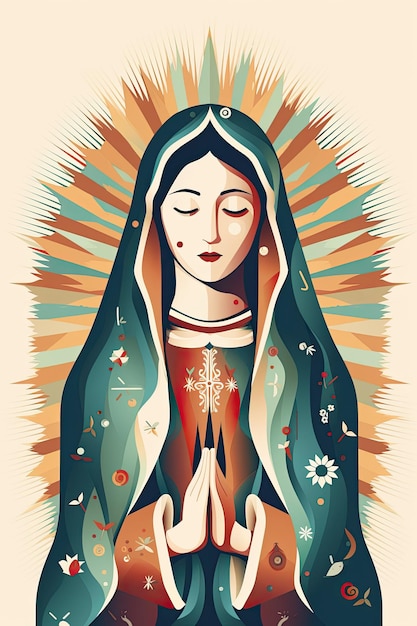Ilustración plana de la Virgen del Carmen, Señora del Monte Carmelo, generada por la IA
