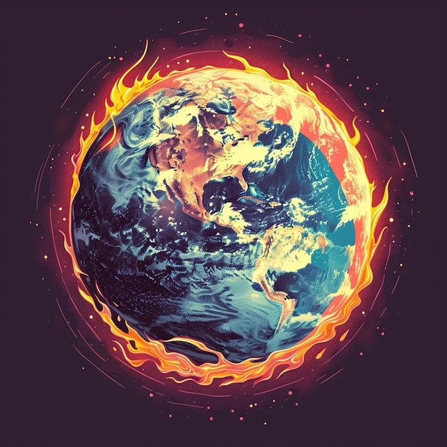 Ilustración del planeta Tierra ardiendo El calentamiento global y el concepto de cambio climático