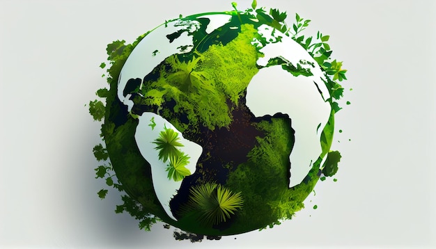 Ilustración del planeta tierra verde sobre un fondo blanco Concepto del día de la Tierra Imagen generada por Ai