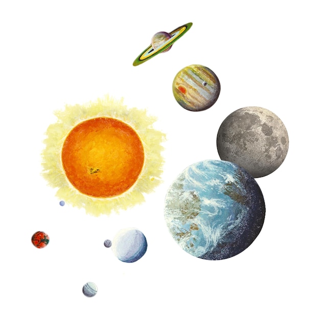 Ilustración de los planetas del sistema solar espacial de PNG de fondo transparente