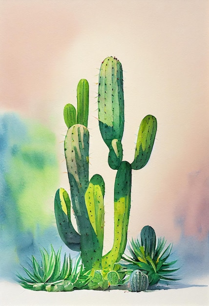 Ilustración de planta de cactus en estilo de pintura de acuarela