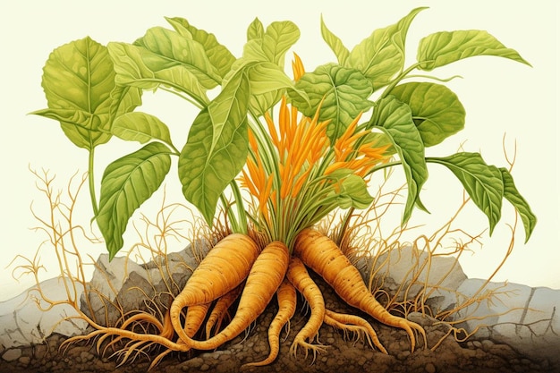 ilustración de una planta con raíces y raíces.