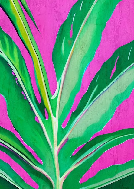 Foto ilustración de planta tropical monstera rosa y verde amantes de la naturaleza lámina artística