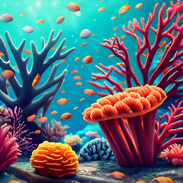 Ilustración de plantas marinas del mundo tropical submarino con fondo de arrecife de coral