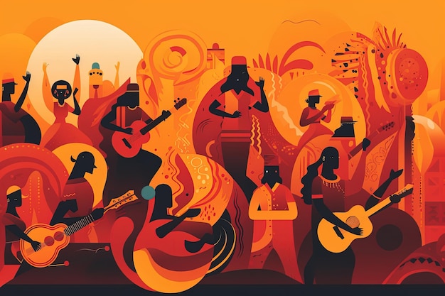 Ilustración de la plantilla de la tarjeta de la pancarta del cartel de la fiesta del festival del concierto Concepto del Día Mundial de la Música