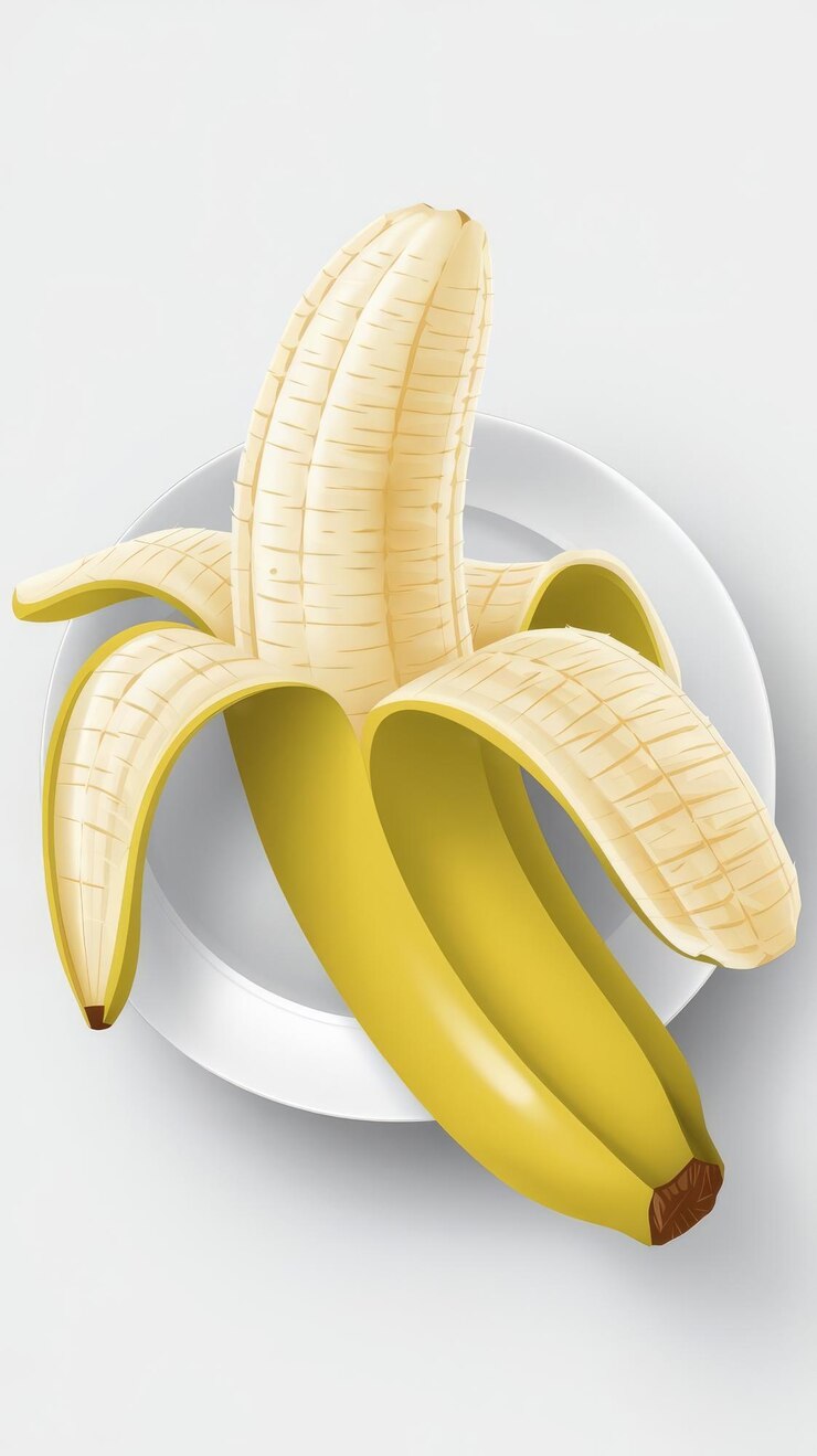 Foto ilustración de plátano abierta en 3d sobre el fondo blanco