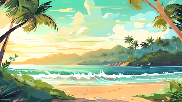 Ilustración de playa de mar de verano tropical