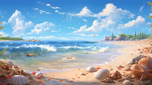 Ilustración de playa soleada fondo papel tapiz océano mar