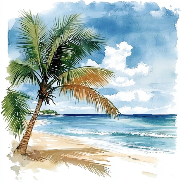 Ilustración de playa de verano concepto de acuarela