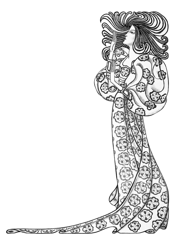 Foto ilustración png de mujer de cabello largo de frontera remezclada de las obras de arte de jan toorop
