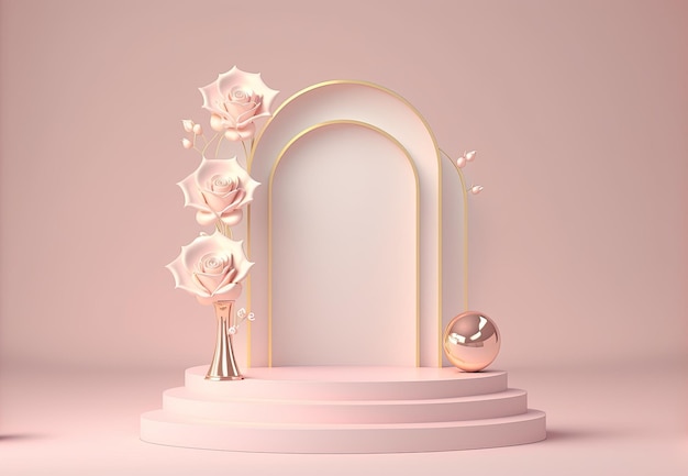 Ilustración de podio 3d abstracto rosa con pedestal para mostrar productos