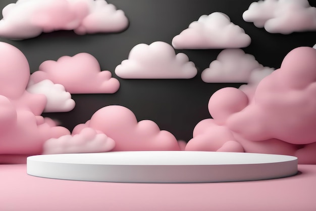 Ilustración de podio rosa cubierto de nubes