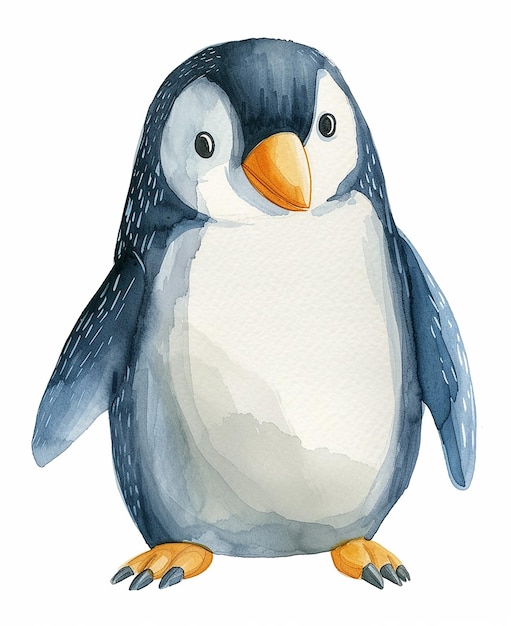 Ilustración de portada Pingüino con acuarela aislado fondo blanco estilo de dibujos animados