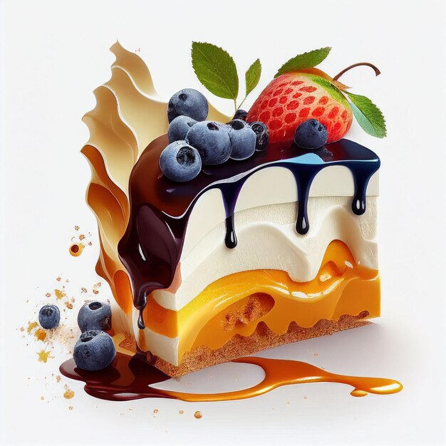 Ilustración de postre dulce de pastel sobre fondo blanco Creado con tecnología de IA generativa