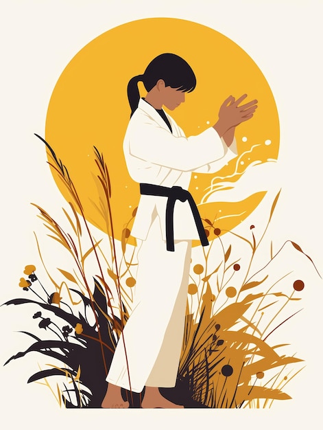 Ilustración de practicante de jujitsu mínimo IA generativa