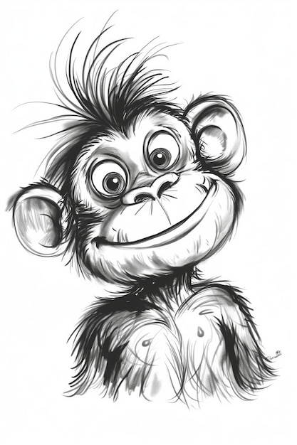 Foto una ilustración de un primate sonriente dibujado en blanco y negro