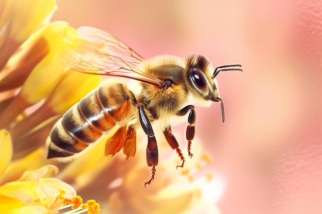 una ilustración de primer plano de una abeja recolectando néctar generado por ai