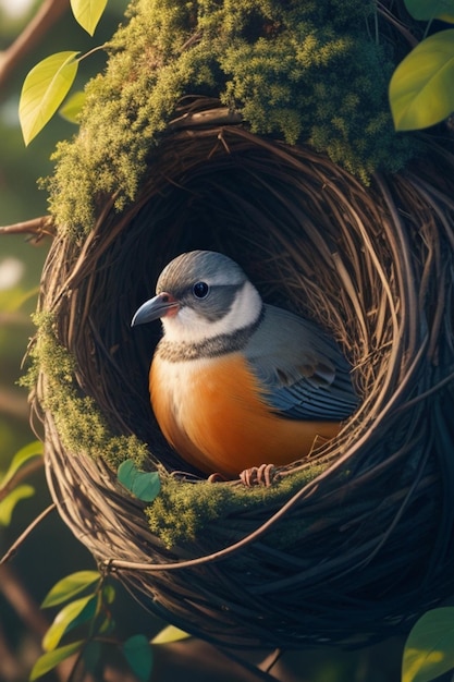 Ilustración de primer plano de pájaro en el fondo del nido