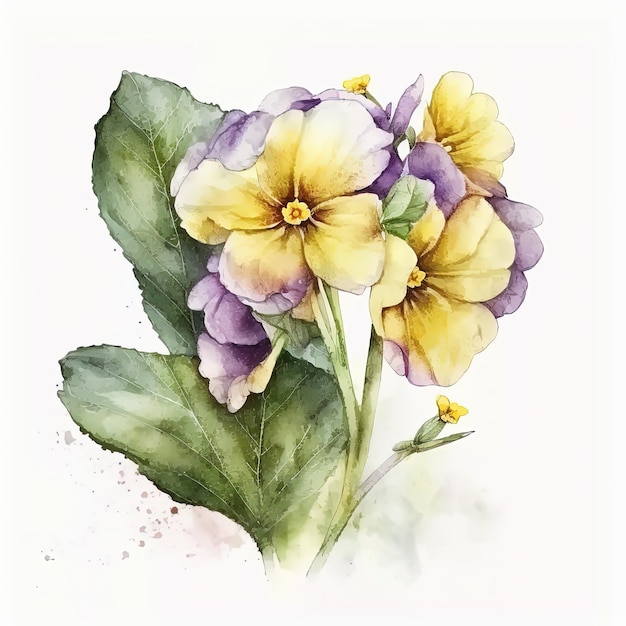 Ilustración de primula acuarela sobre fondo blanco Arte floral