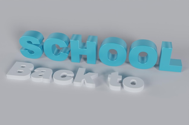 Ilustración procesada en 3D del título de Word de regreso a la escuela sobre fondo blanco con trazado de recorte.