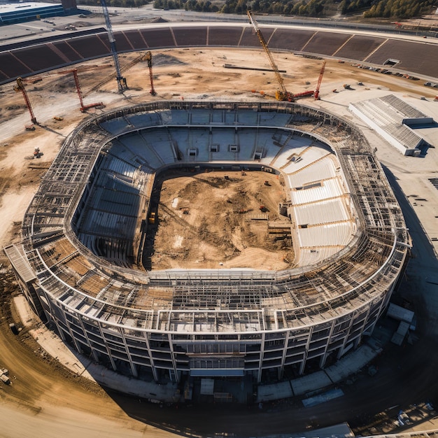 Ilustración del proceso de construcción del estadio. Foto tomada con un dron.