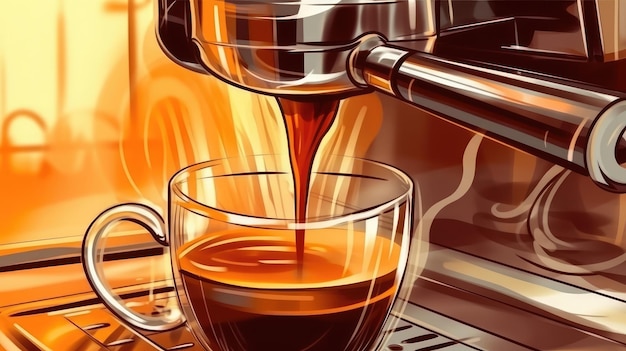 Una ilustración profesional del espresso que sale de una máquina de café IA generativa