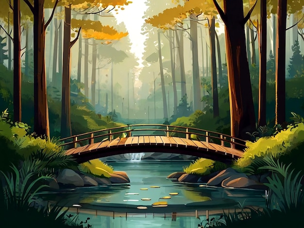 Ilustración del puente del bosque de Serene aislada