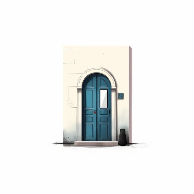 Ilustración de puerta azul minimalista sobre fondo blanco