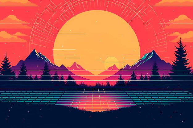 Ilustración de puesta de sol generada por Ai