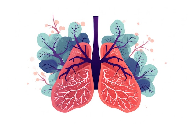 Foto ilustración de pulmones sanos de la anatomía respiratoria humana que simboliza una fuerte salud pulmonar con fondo blanco