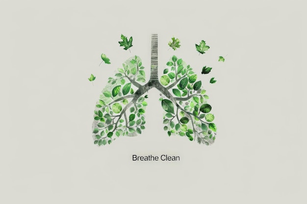 Ilustración de pulmones verdes con mensaje de respiración limpia conciencia de la salud ambiental