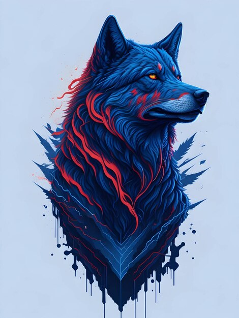 Ilustración punk colorida de lobo de neón para el diseño de camisetas