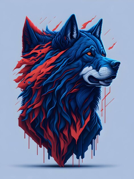 Ilustración punk colorida de lobo de neón para el diseño de camisetas