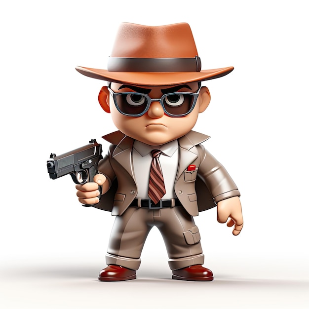 ilustración que ilumina a un pequeño gángster con una exhibición de juguetes de pistola