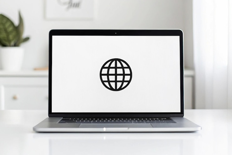 Foto ilustración que muestra un icono de sitio web negro sobre un fondo blanco