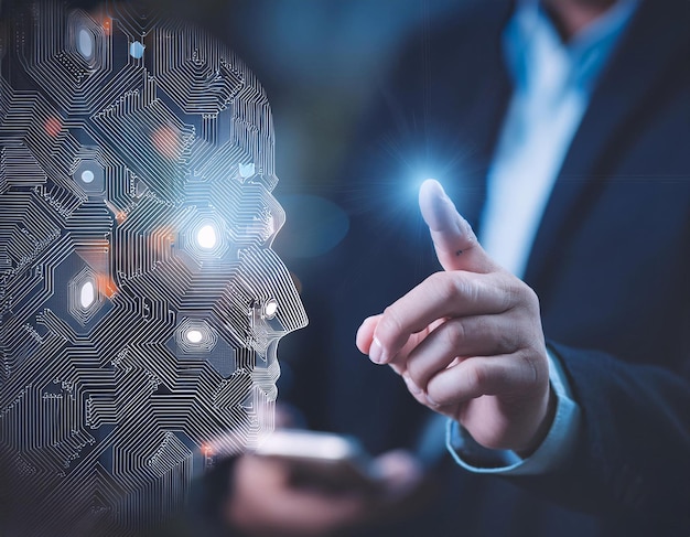 Ilustración que muestra la interacción entre los humanos y la Inteligencia Artificial