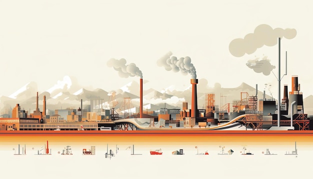 Ilustración que muestra la transformación de los paisajes urbanos e industriales a lo largo del tiempo