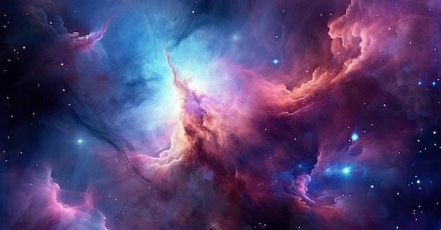 Ilustración que representa el espacio con hermosas estrellas en tonos de azul y rosa IA generativa