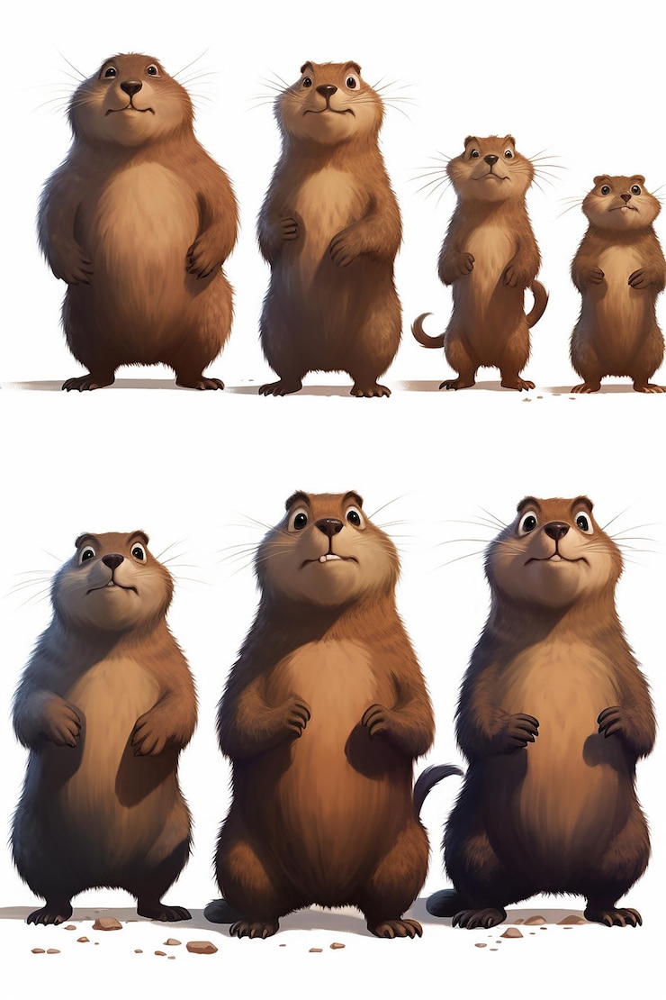 Foto una ilustración que representa una serie de marmotas con diferentes sombras