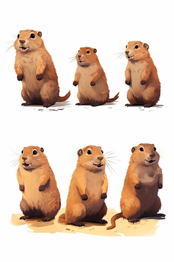 Foto una ilustración que representa una serie de marmotas con diferentes sombras
