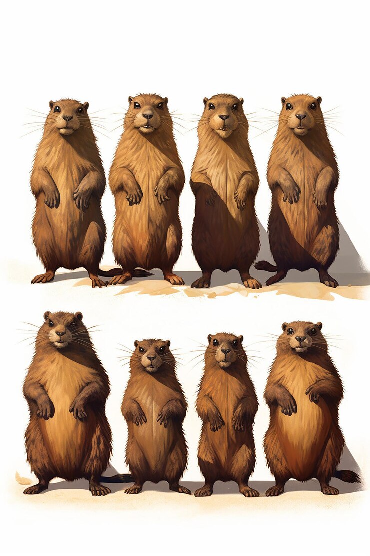 Foto una ilustración que representa una serie de marmotas con diferentes sombras