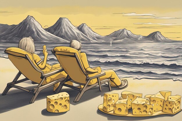 ilustración de queso y el mar