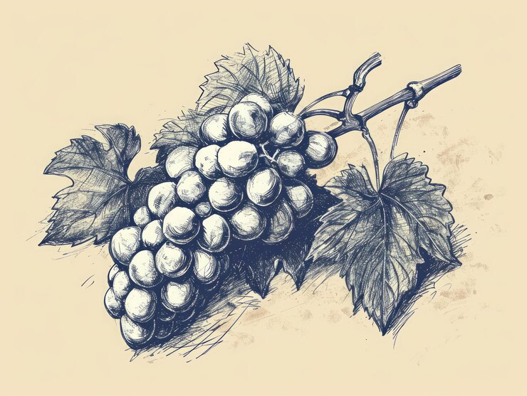 Foto ilustración de un racimo de uvas dibujado a mano en estilo boceto ai generativa