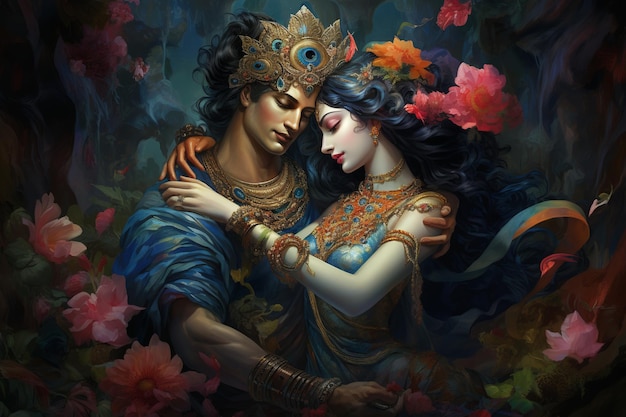 Ilustración de Radha Krishna con fondo blanco