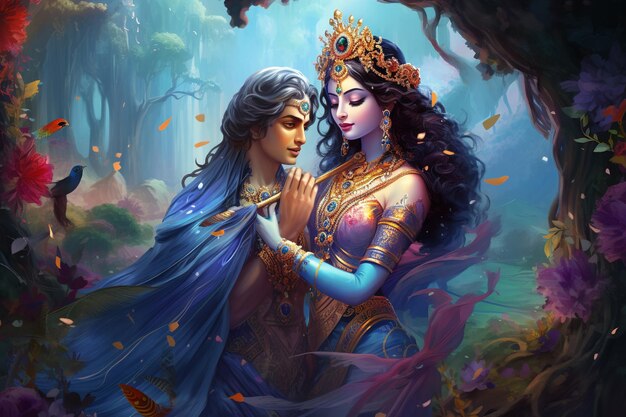 Foto ilustración de radha krishna con fondo blanco